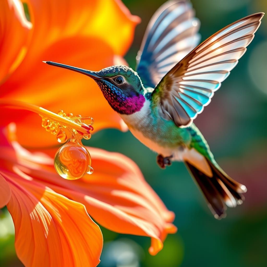 Vibrant Hummingbird in Tropical Bloom