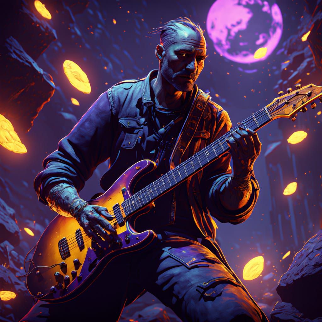 Dark Fantasy Guitarist Unleashes Chaos in Hellish Metropolis