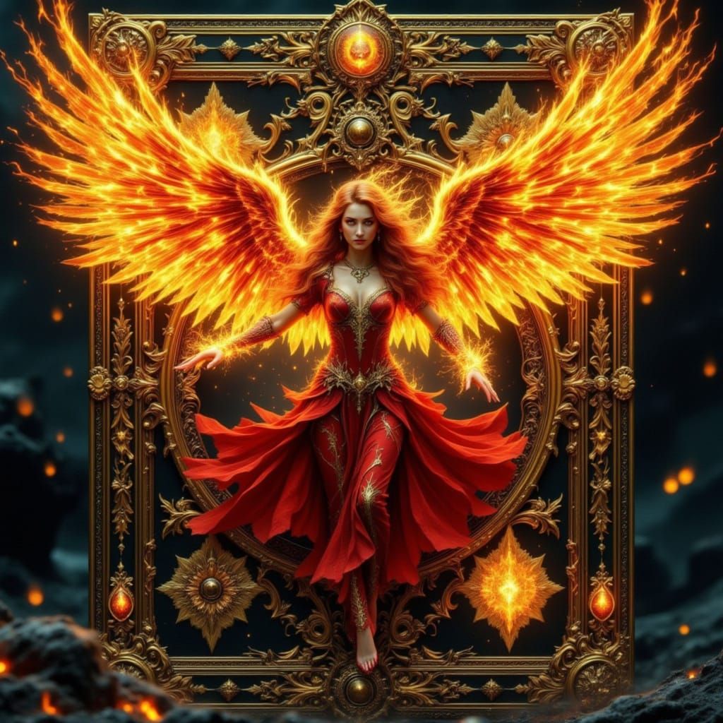 Flaming Angel Emerges from Playing Card