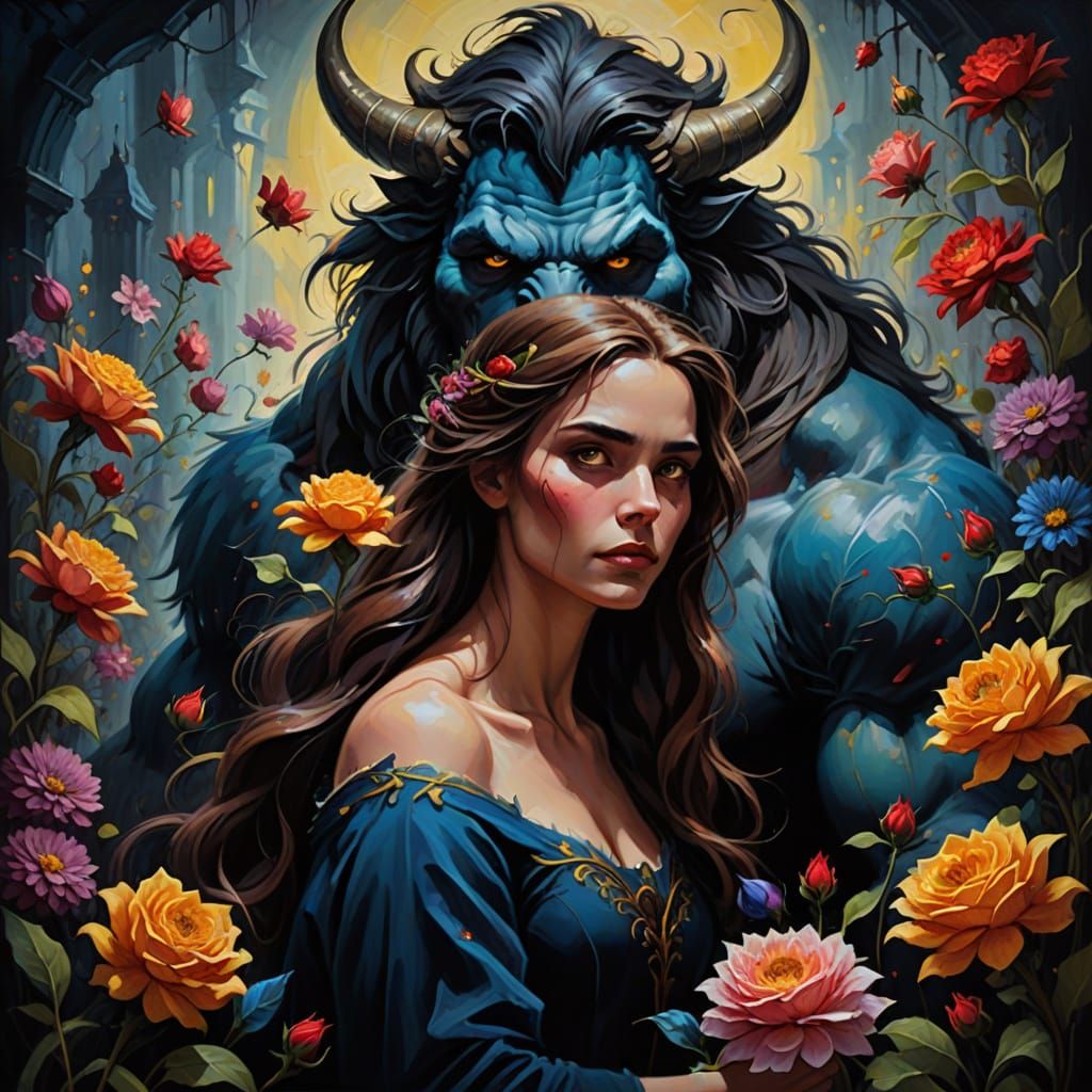 Dark Fantasy Oil Painting of Forbidden Love