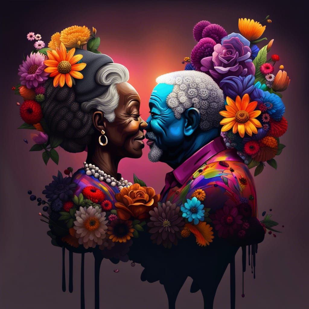 Romantic Black Couple Portrait in Hyperrealistic Style