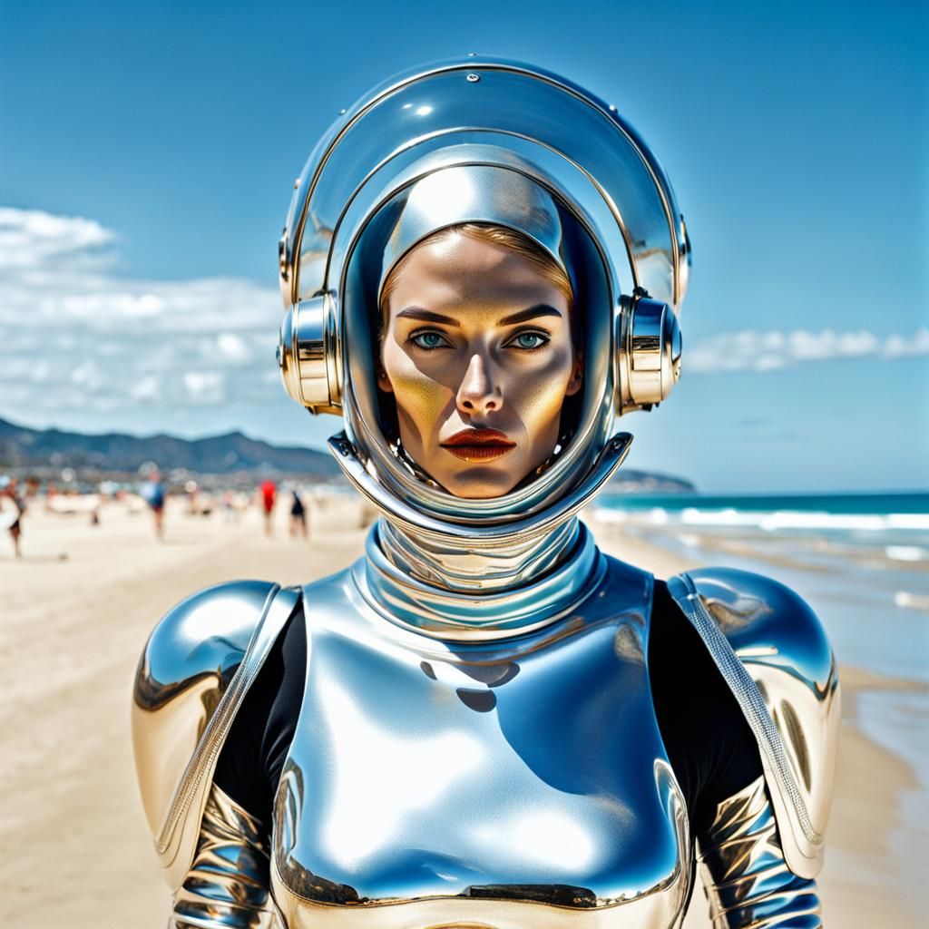 Abstract Surrealist Photo of Model in Exosuit