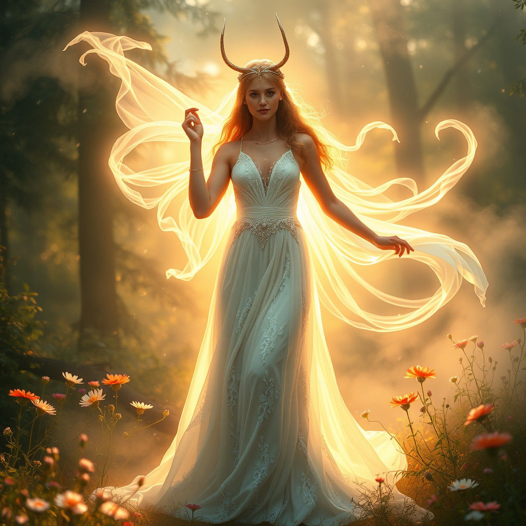 Artemis, Goddess of the Hunt, Amidst Ethereal Mist