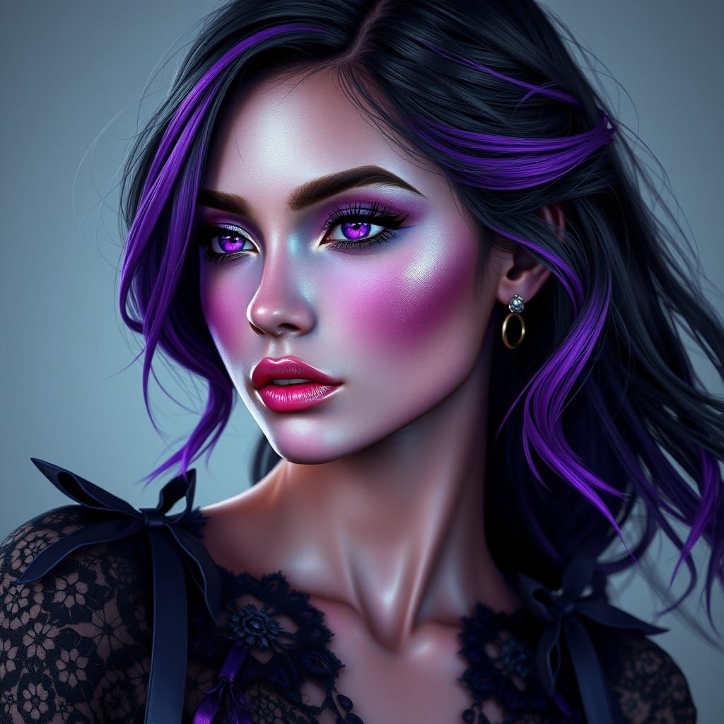 Purple Goddess Portrait in Hyperdetailed Concept Art