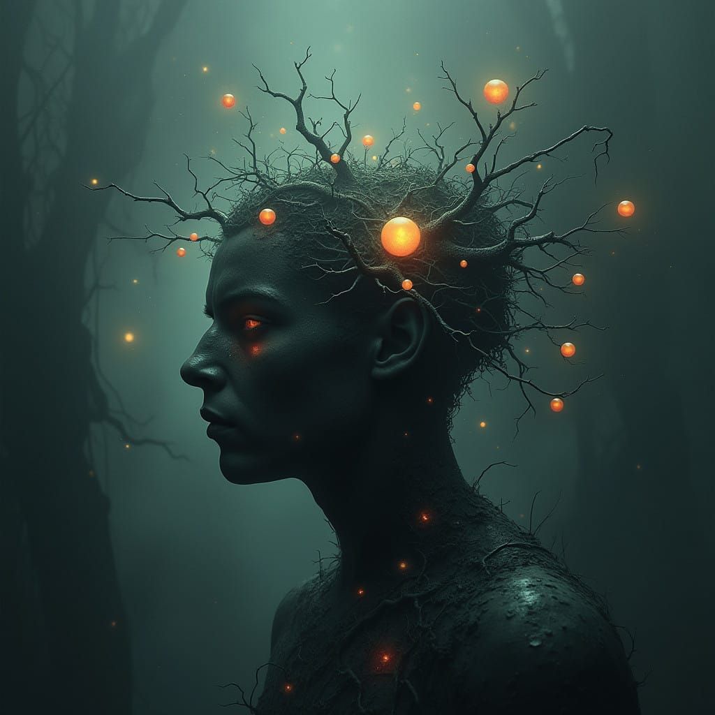 Surreal Portrait of a Mind Consumed by Dark Superstition