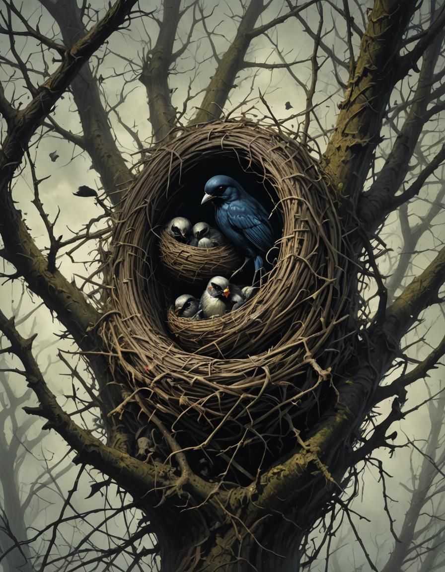 Gothic Horror: Sinister Bird Nest in Spring