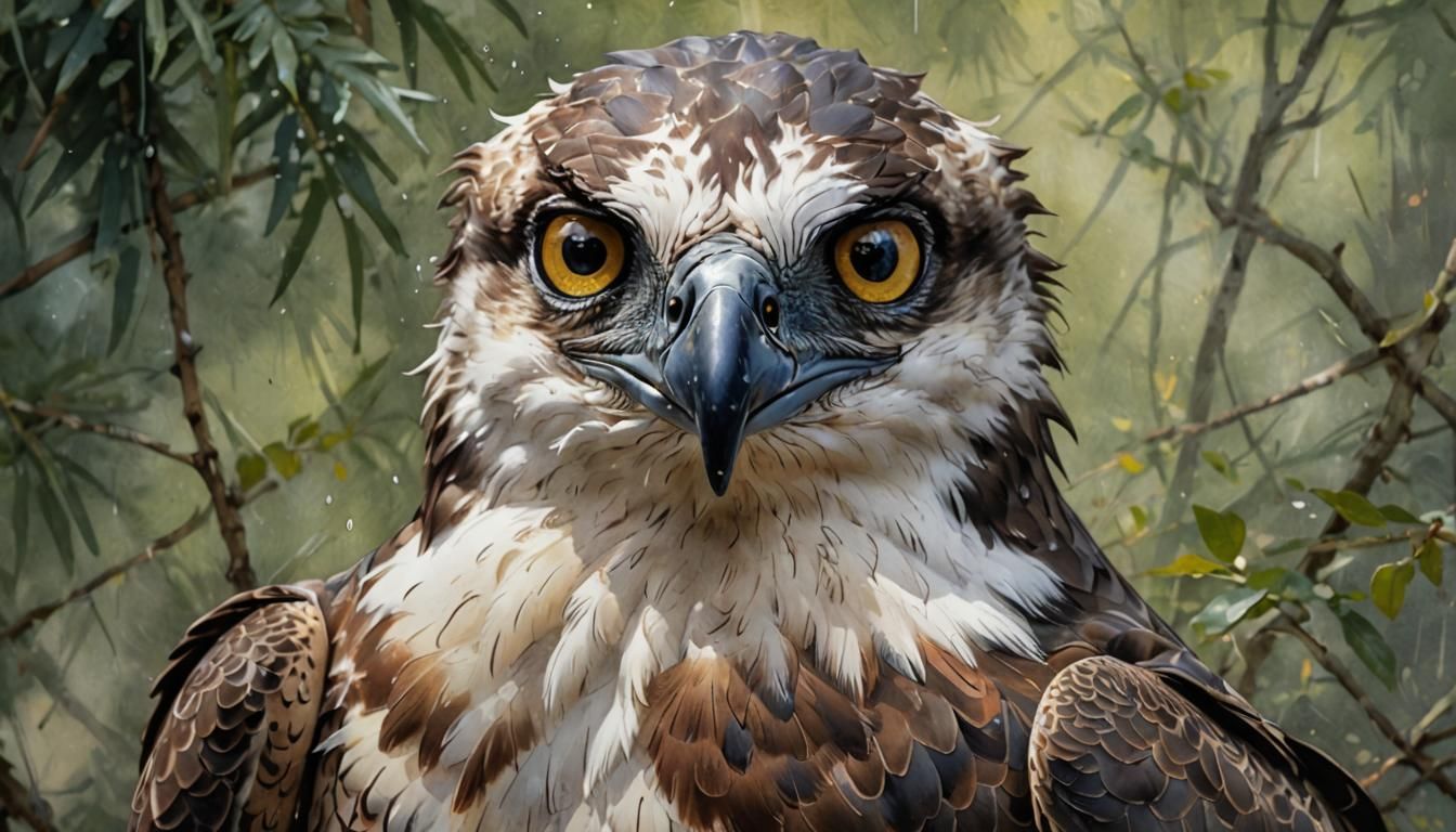 Osprey Nest Portrait in Wet Wash Watercolor