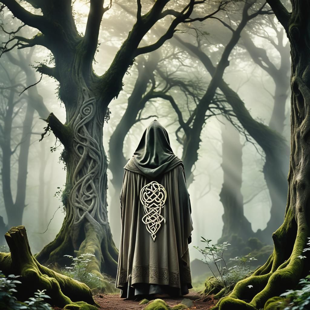 Mystical Druid in Ancient Celtic Forest