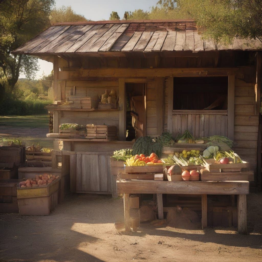 Rural Farmstand in Socialist Realism Style