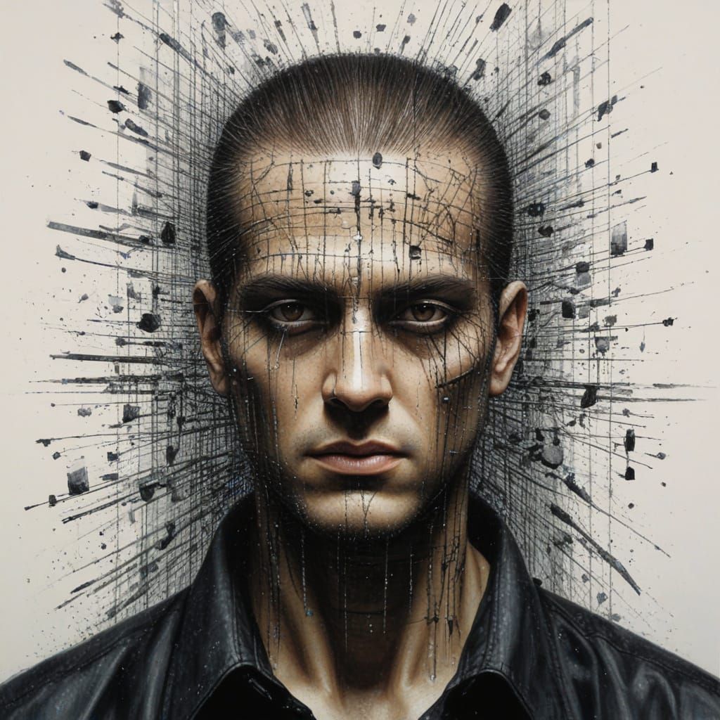 Surreal Glitchcore Portrait in Oil Pastel Style