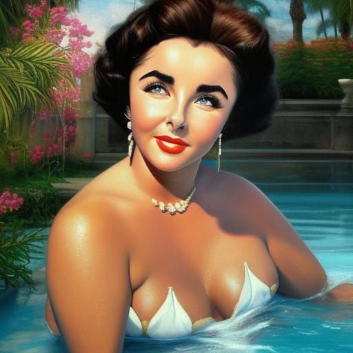Elizabeth Taylor Poolside Portrait in Hyperrealism
