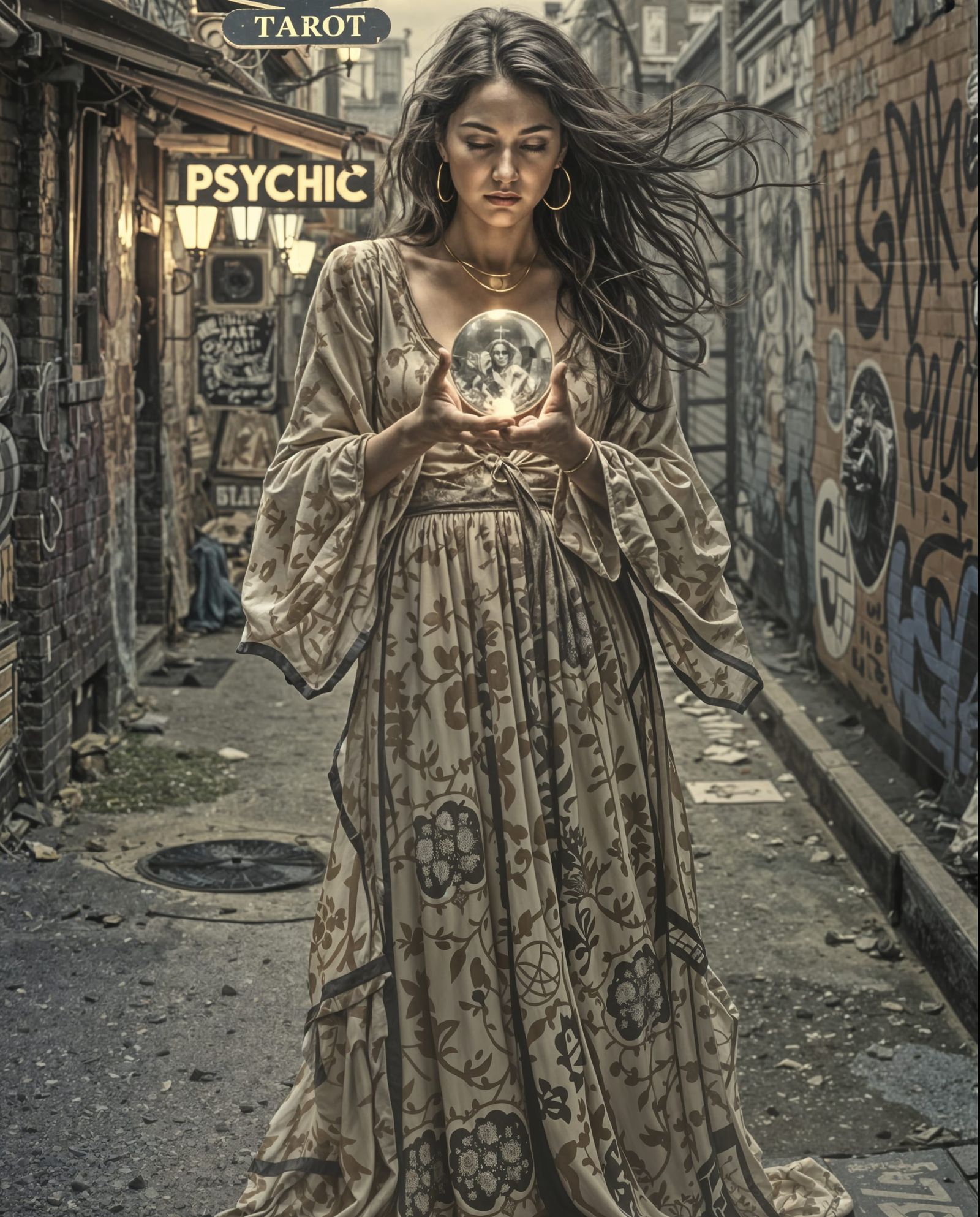 High Priestess Tarot Card in 1970s Style