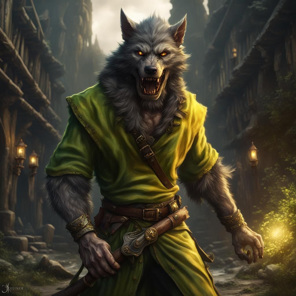 Werewolf Shifter with Scimitar, Detailed Matte Painting