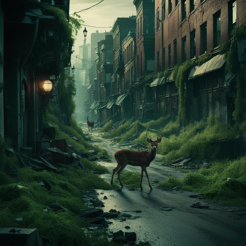 City in Ruins: Nature's Reclamation, Cinematic Still