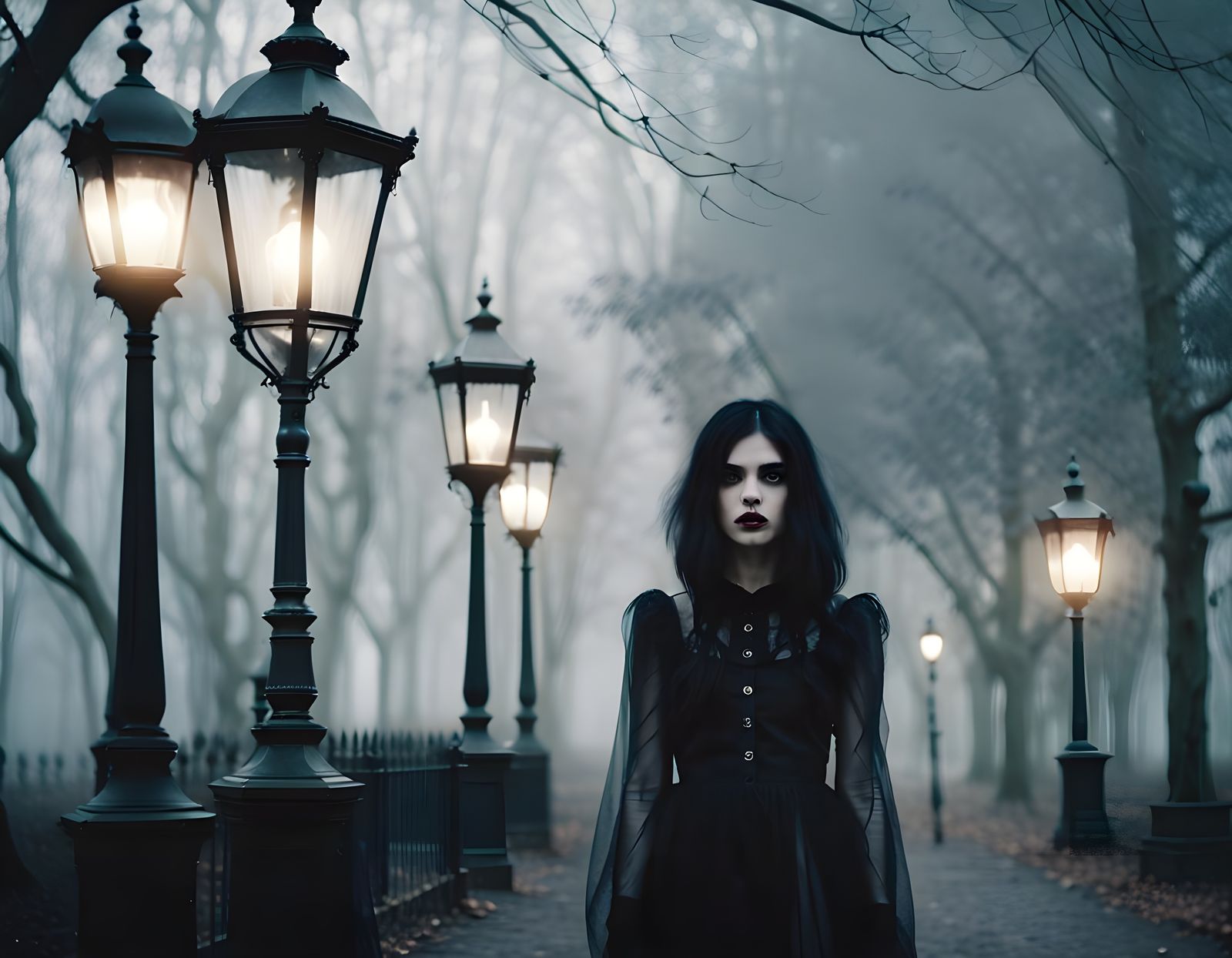Gothic Beauty Walking in a Park