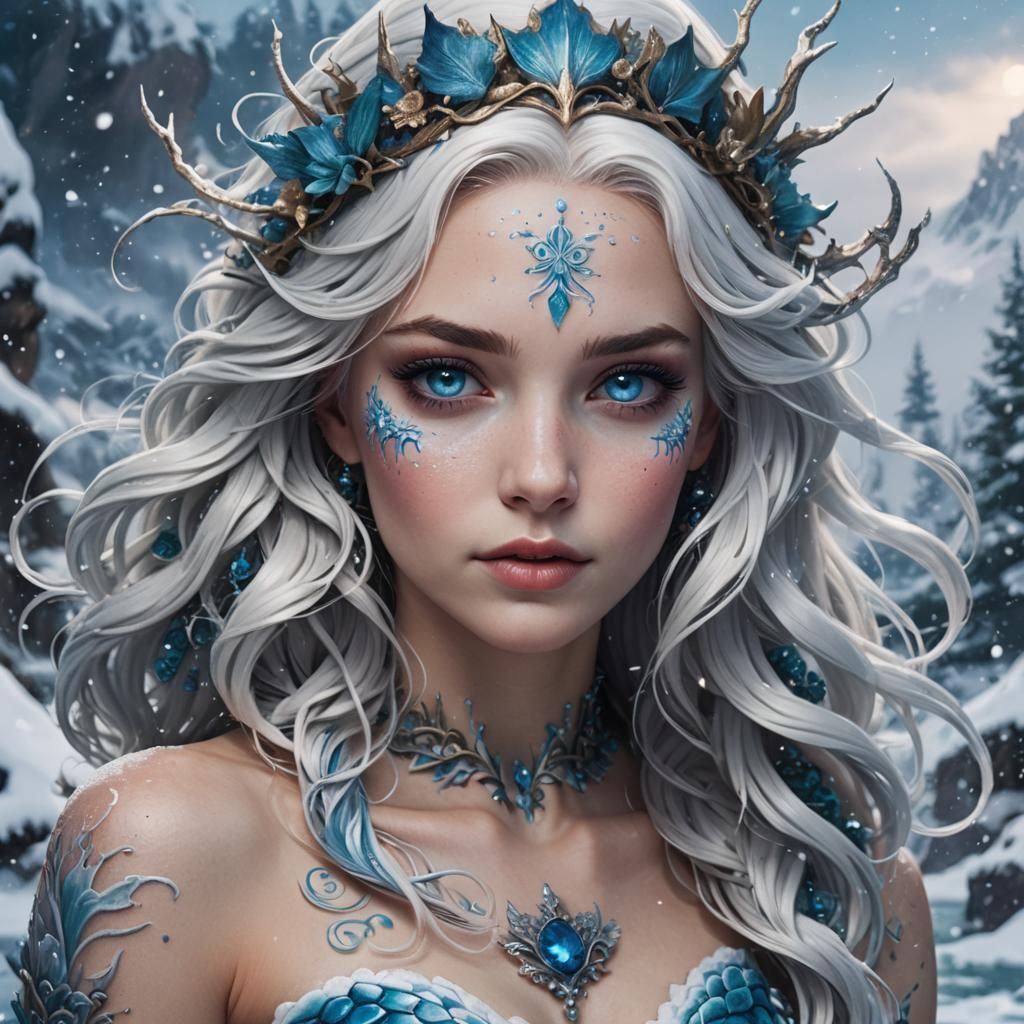 Snow Mermaid Tattoo in Traditional Style