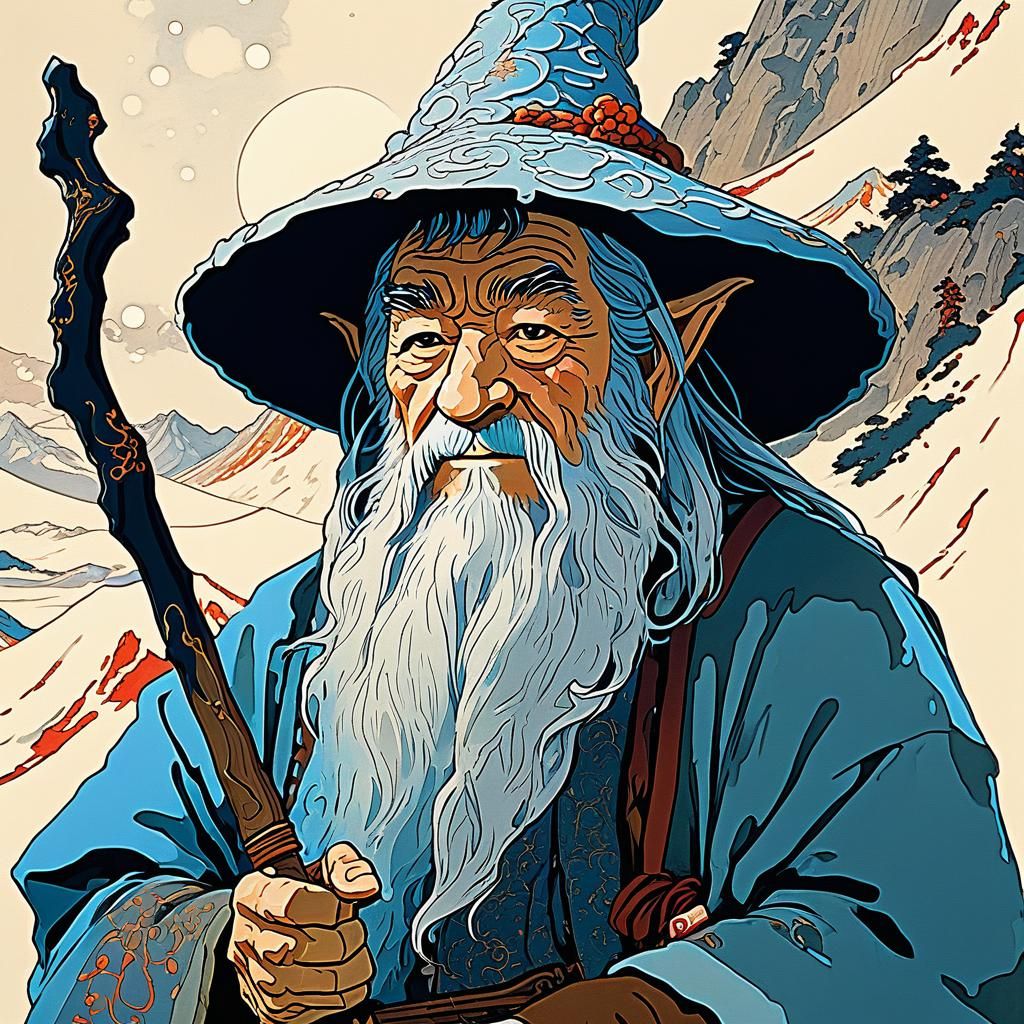 Gandalf in Khazad-Dum: Ukiyo-e Inspired Art