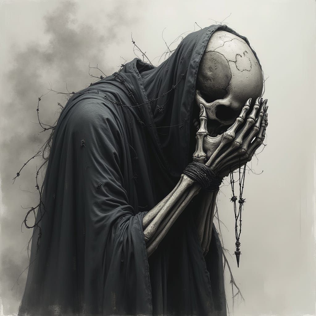 Skeletal Figure in Despairing Prayer