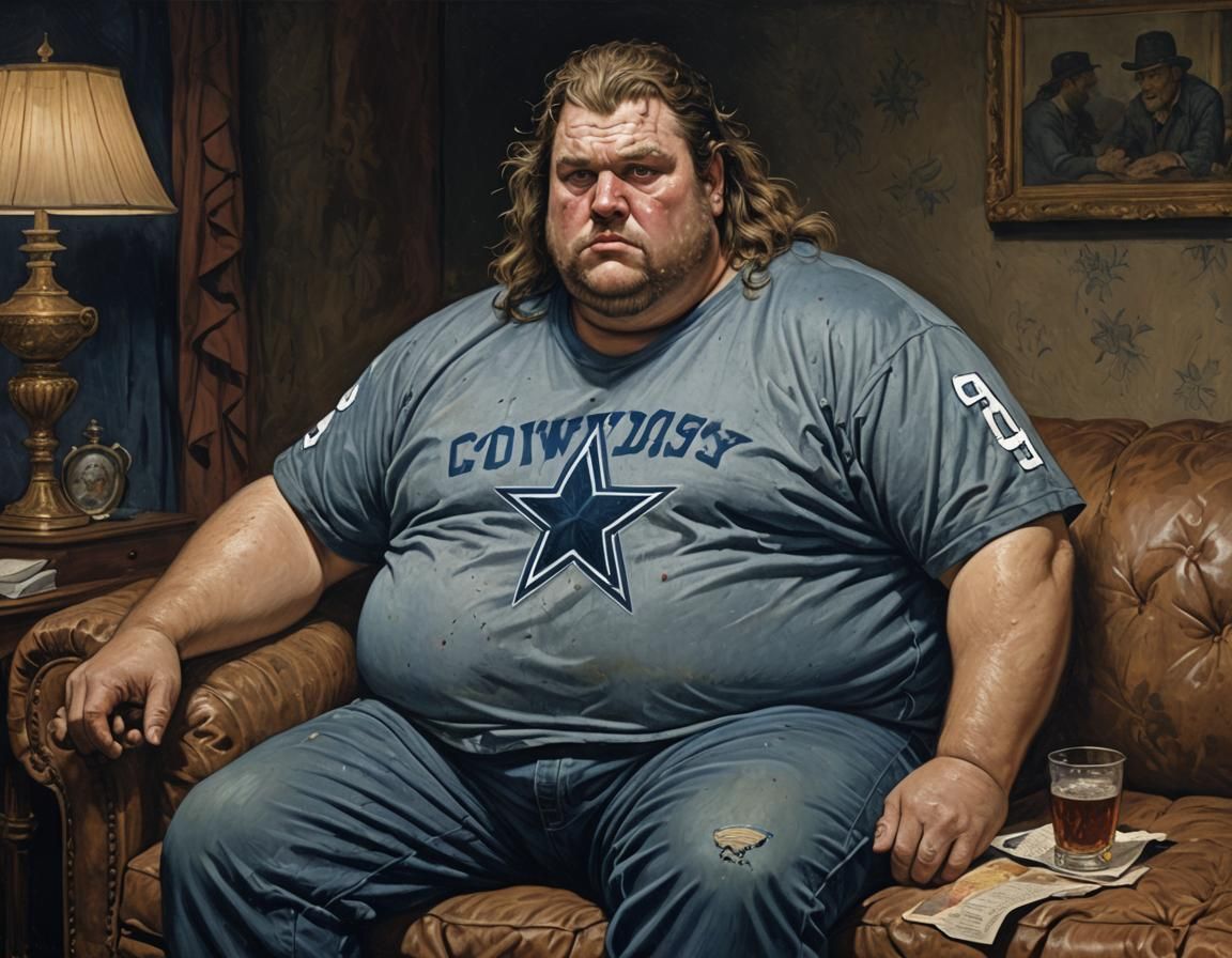 Horror Image: Obese Man with Mullet on Couch