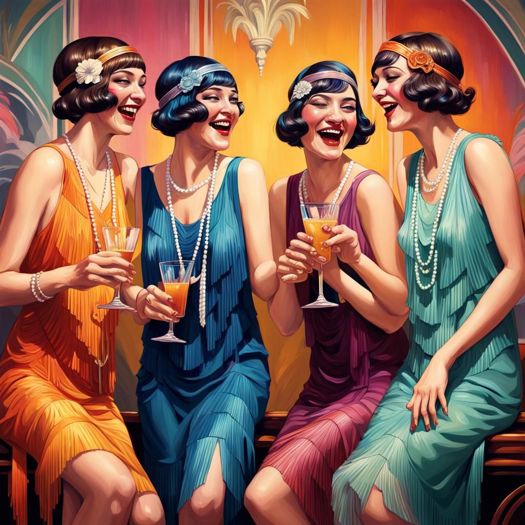 1920s Flapper Girls in Splash Art Style
