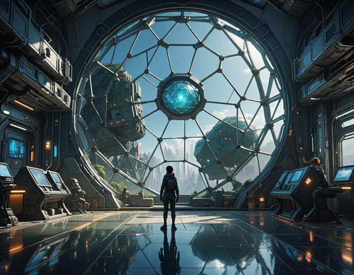 Women Exercising in Blue Geodesic Dome Digital Art