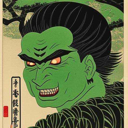 Green Goblin Gardener: A Royal Portrait in Woodcut Style