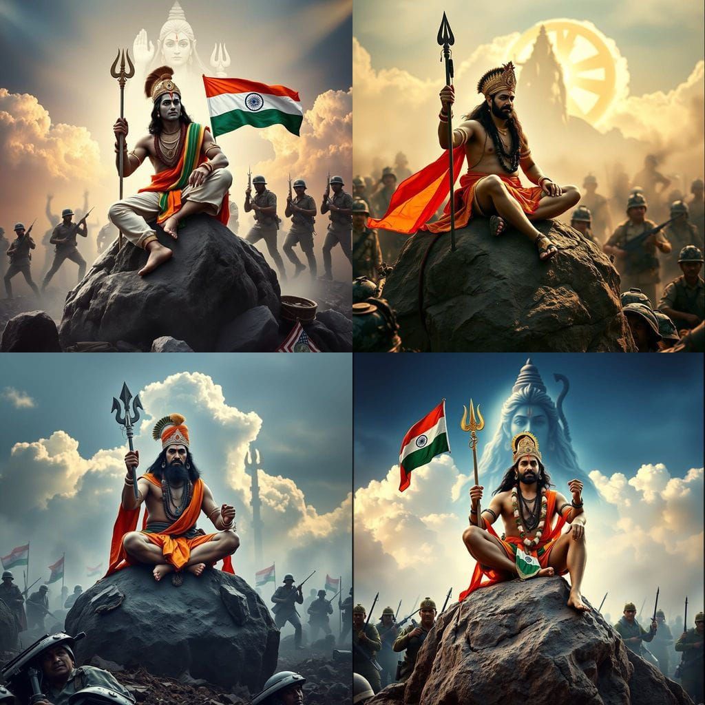 Epic Lord Hanuman in Cinematic War Scene with Indian Flag