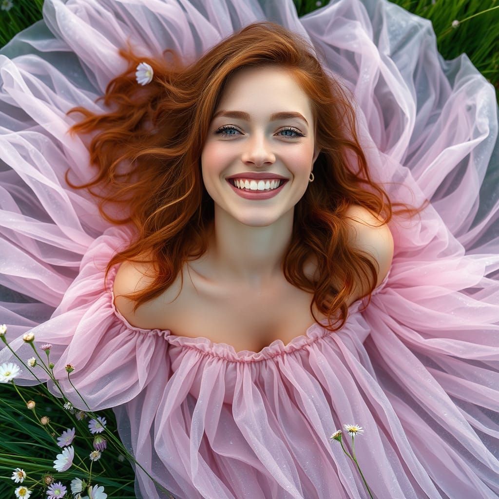 Ethereal Aphrodite in a Blossoming Meadow