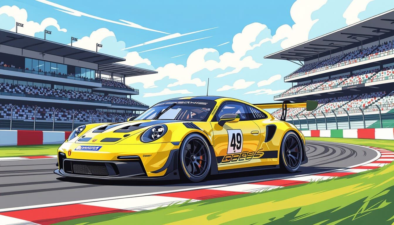 Sunglow Yellow Porsche 911 GT3 RS Races at Spa in Comic Styl...