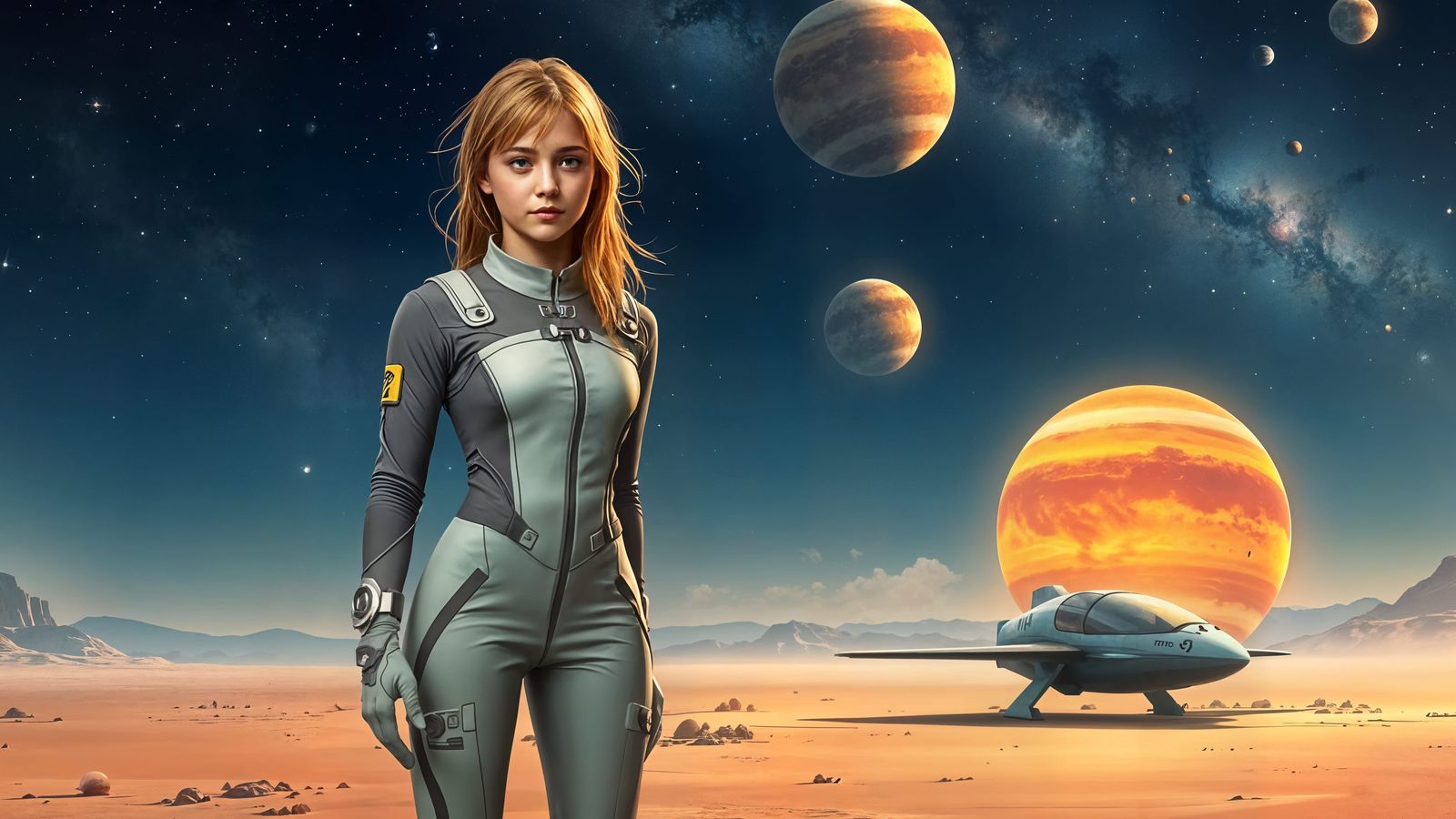 Girl on Alien Planet with Spaceship