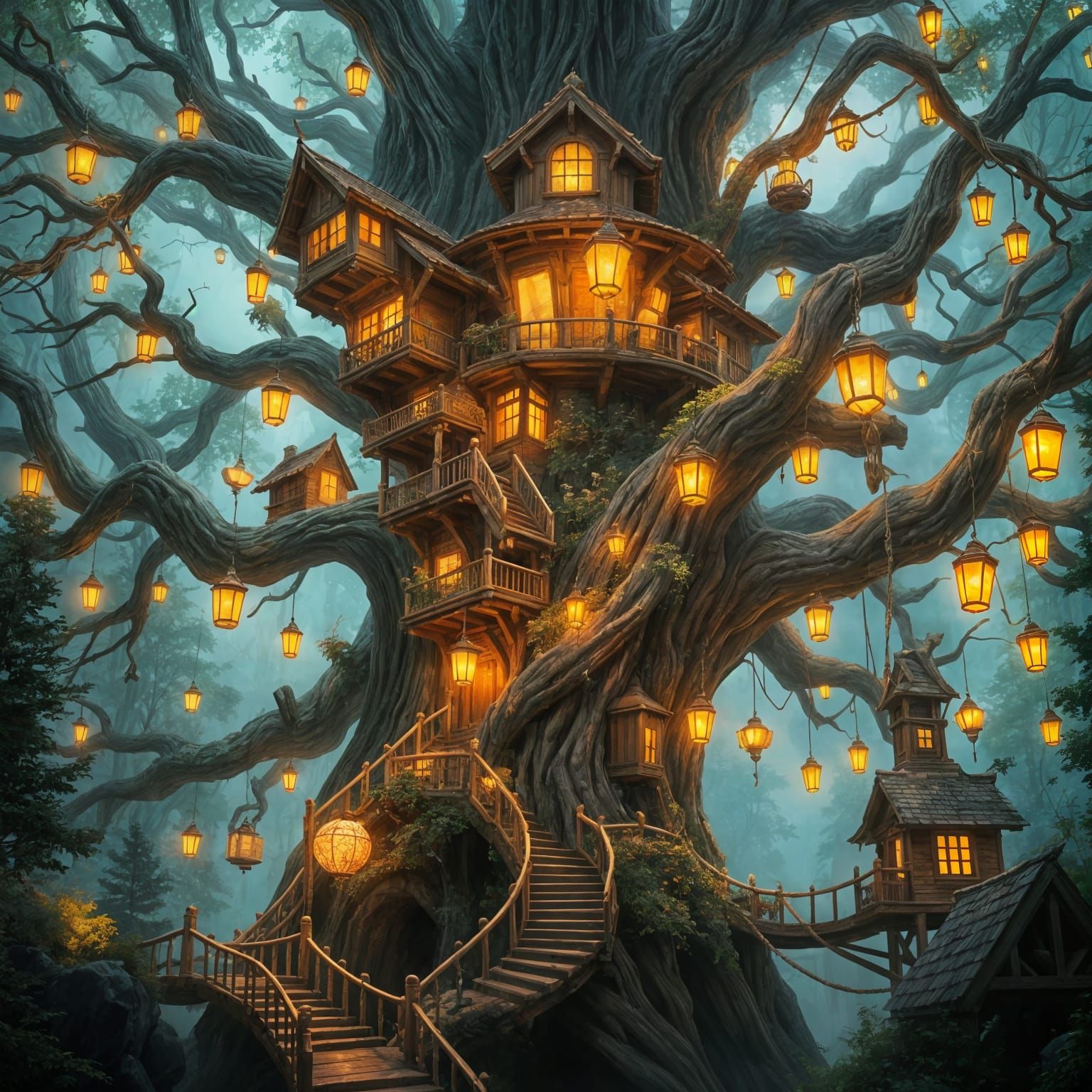 Hidden Tree Village: Digital Painting