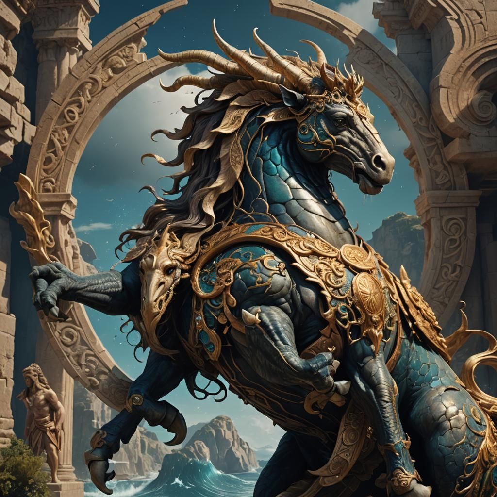 Hippocampe Portrait in Greek Mythology: Detailed Art