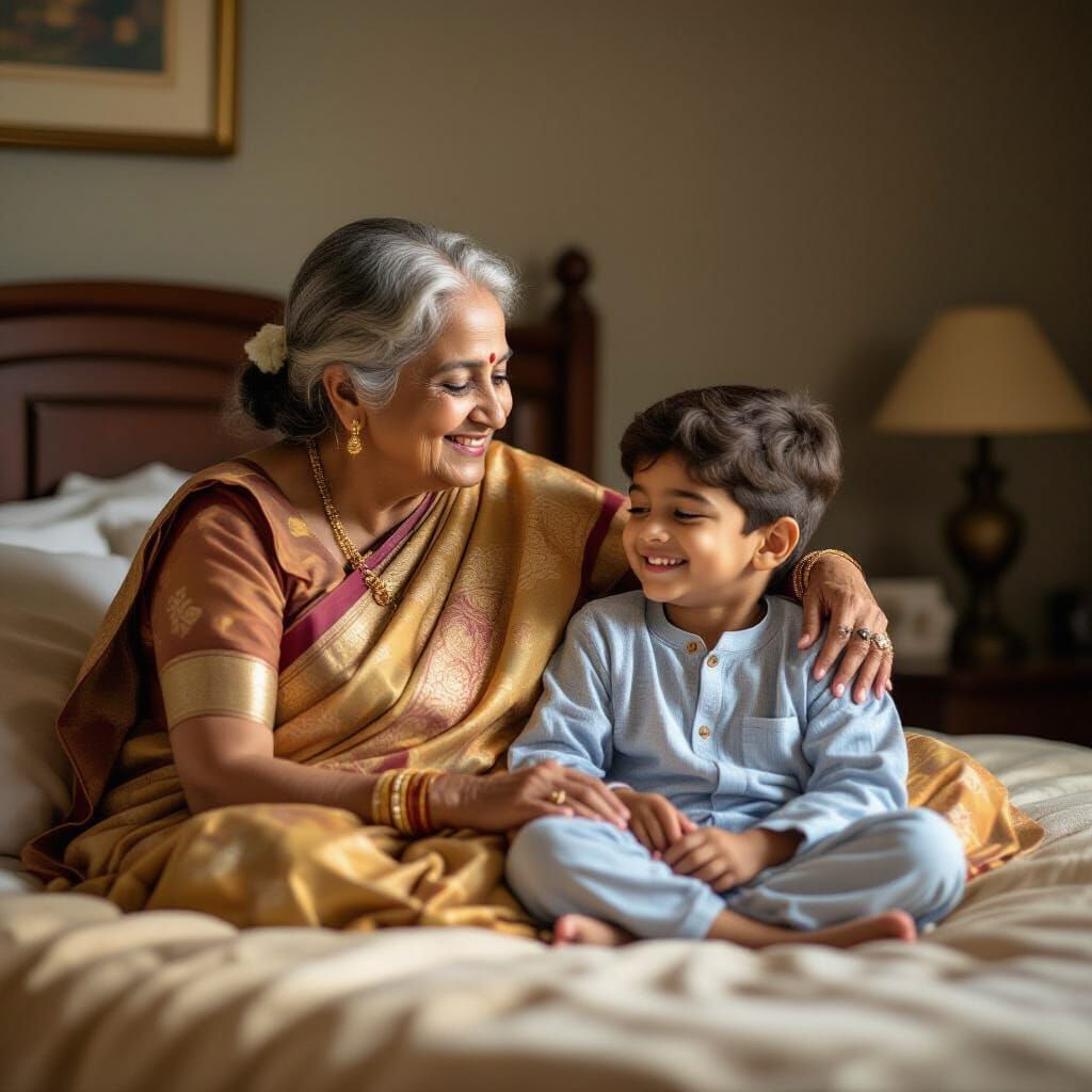 Grandmother and Grandson: Heartfelt Indian Art