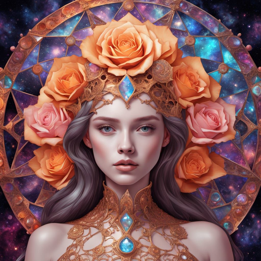 Surreal Faberge Face in Cosmic Stained Glass Style