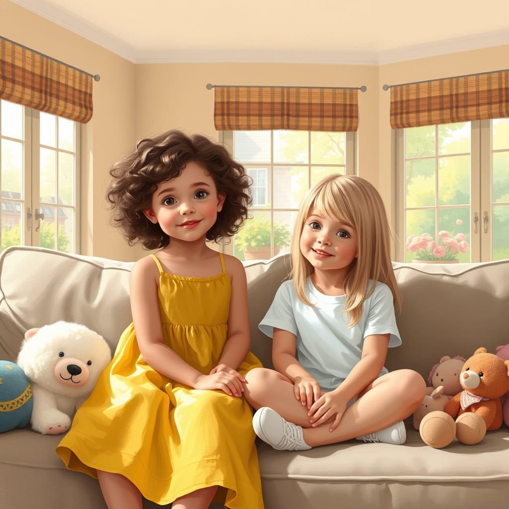 Girls in a Cozy Living Room Scene