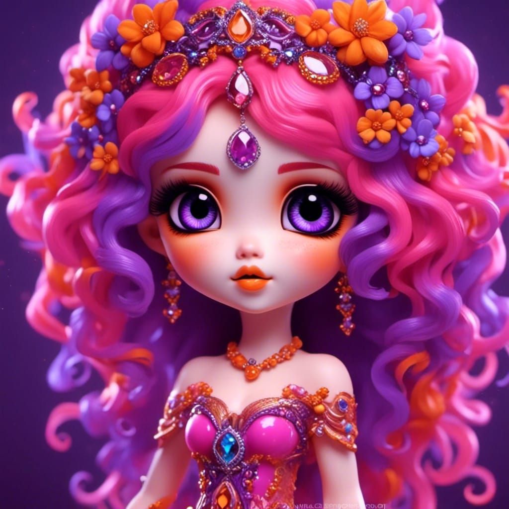 Vivid Chibi Princess in Pink, Orange, and Purple