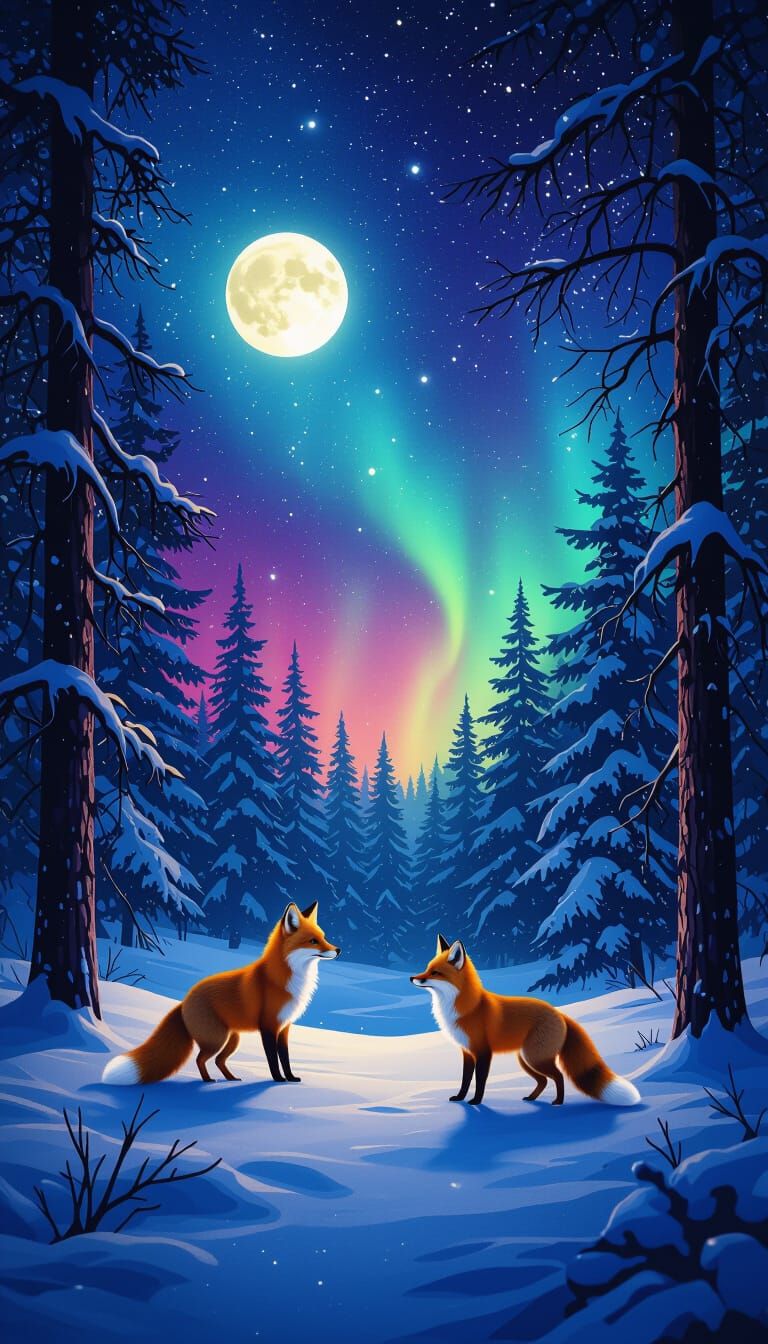 Dancing Foxes in Moonlit Estonian Forest