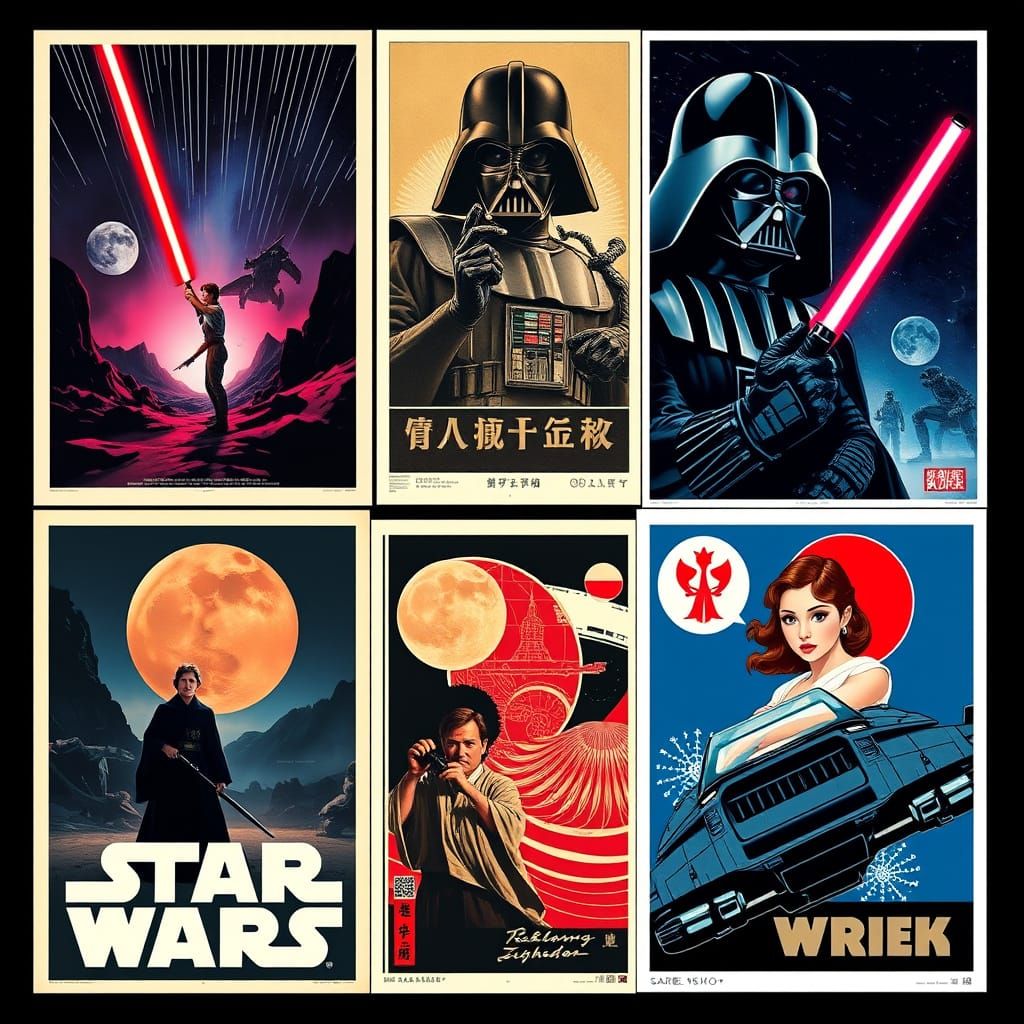 Star Wars Posters in Cyberpunk, Ukiyo-e, and Soviet Styles
