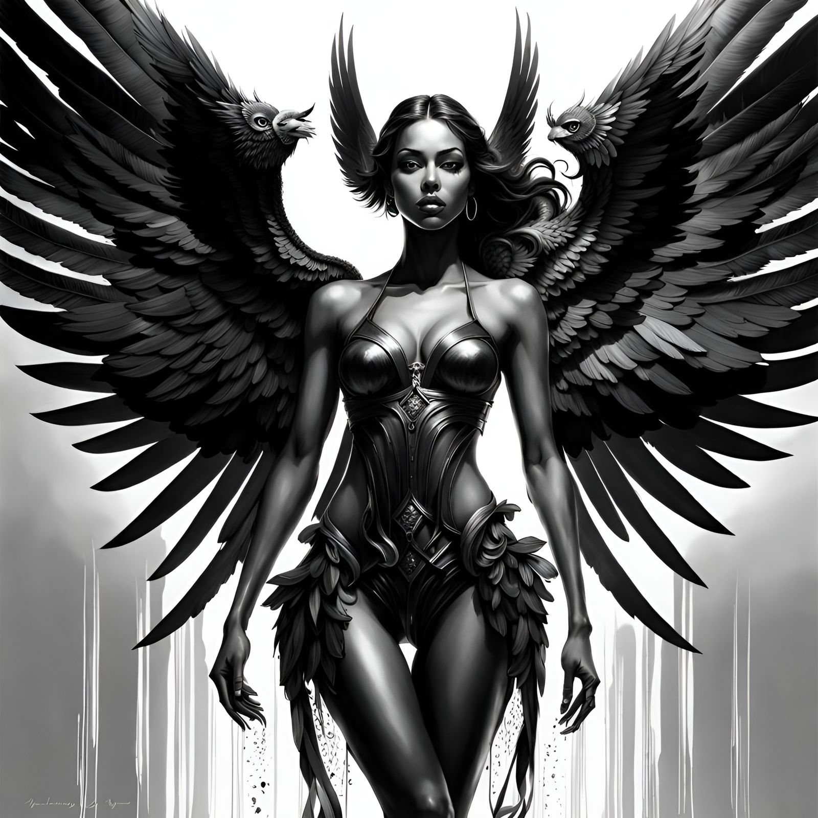 Beautiful Black Angel Portrait in Splash Art Style