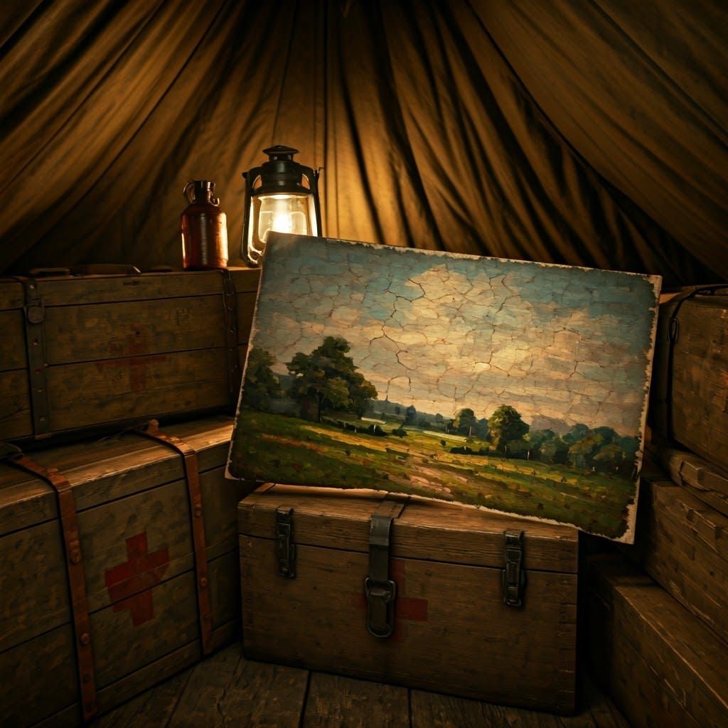 WWII Medical Tent with 19th-Century Oil Painting