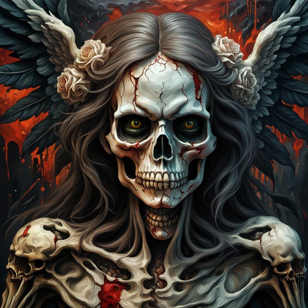Grotesque Fallen Angel Skull: Gothic Impressionist Masterpie...