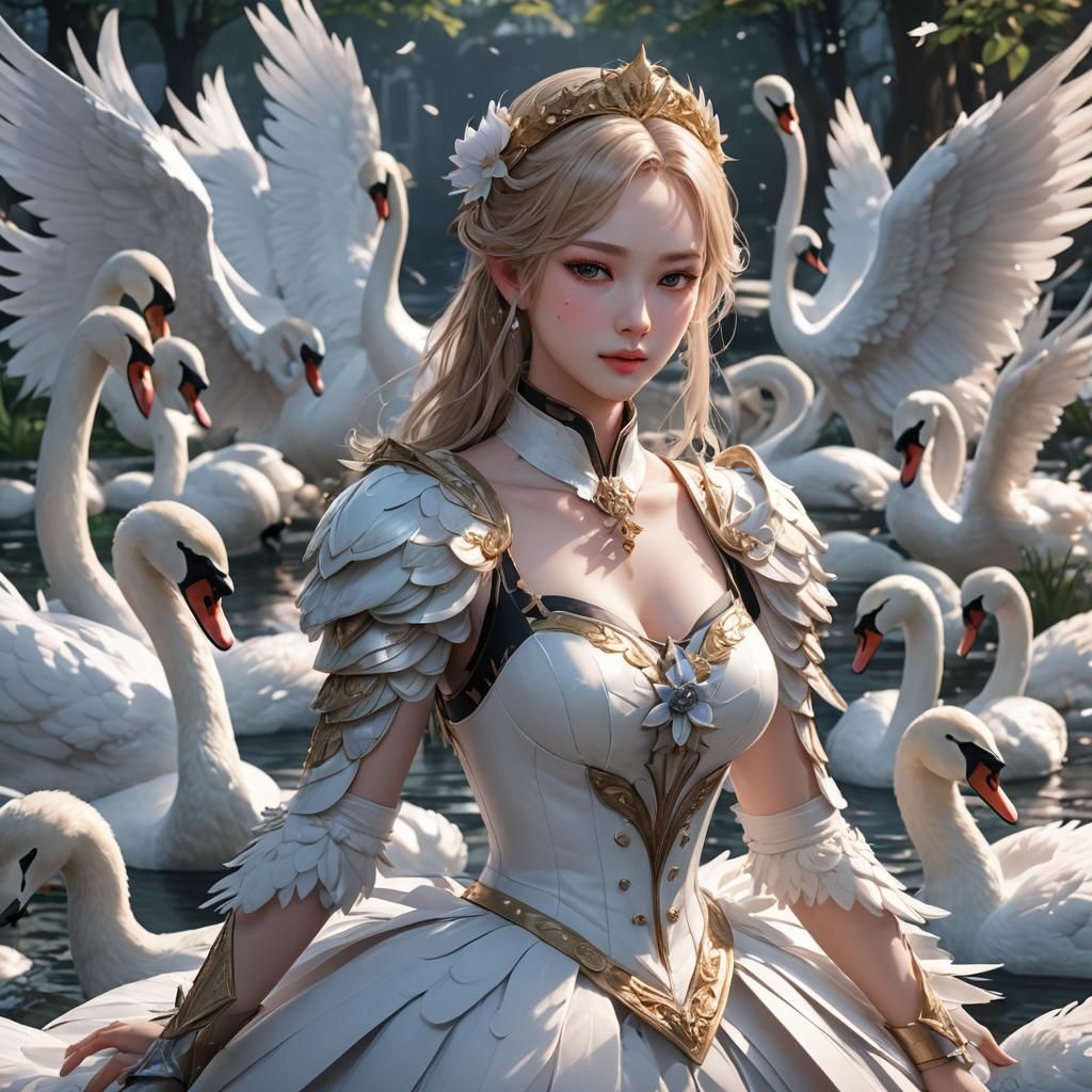 Anime Swan Girl in Detailed 3D Rendering