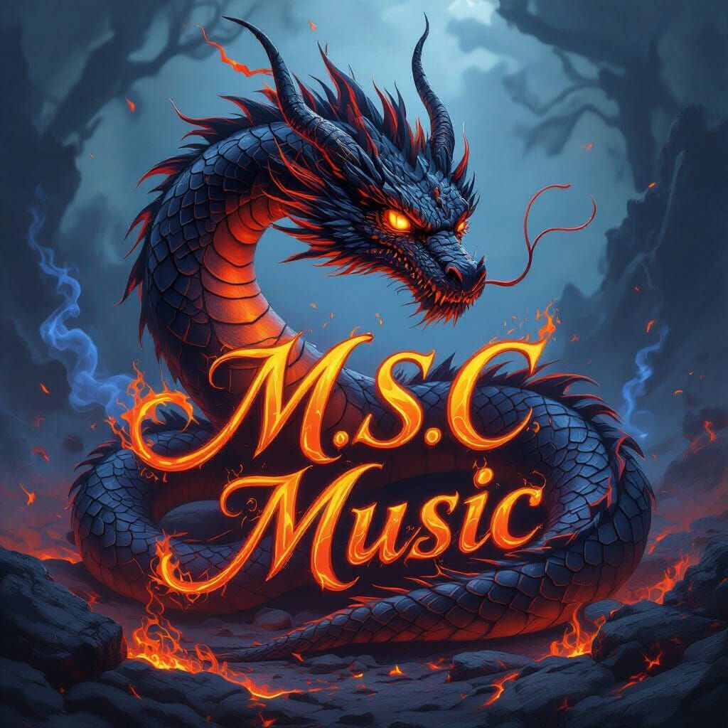 Dramatic Dragon Coiled Around Glowing Script