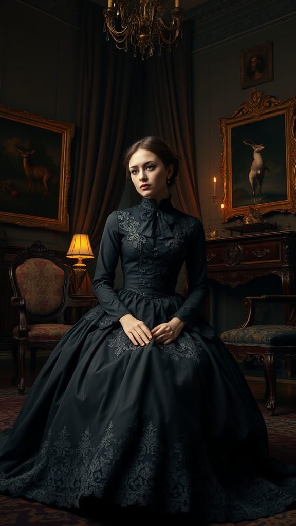 Ethereal Woman in Muted Victorian Splendor