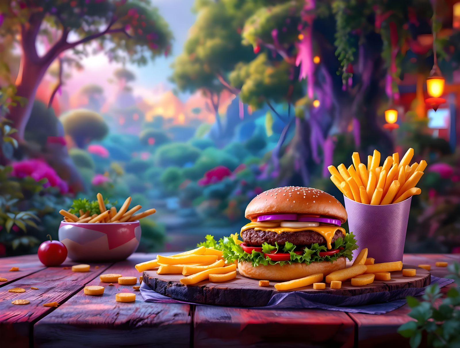 Hyper Realistic Hamburger and Fries in 8k