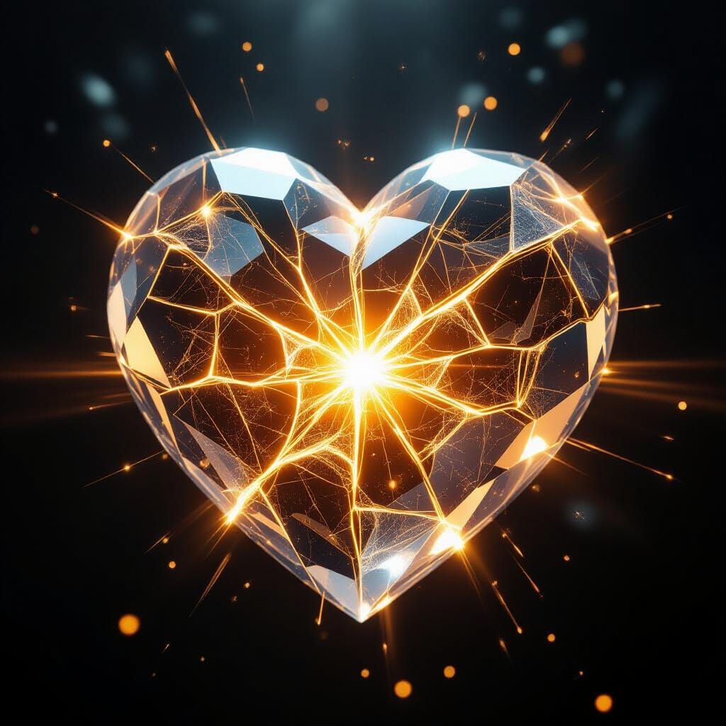 Glowing Crystal Heart Overflowing with Molten Gold