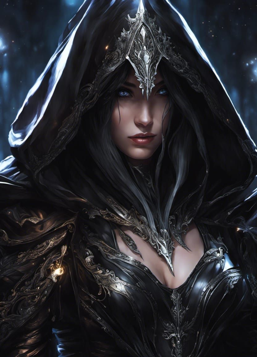 Mysterious Assassin in Epic Armor with Glowing Lights