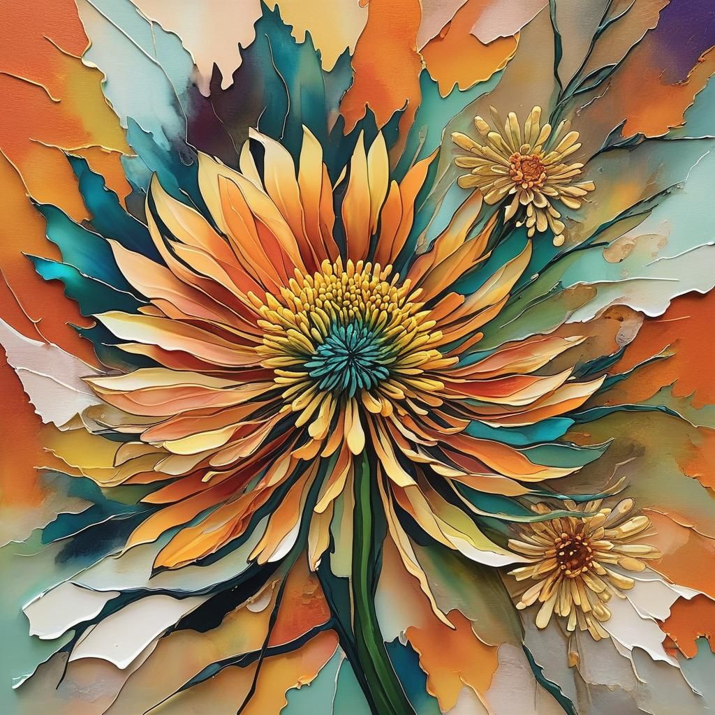 Orange Spider Chrysanthemum in Art Deco Style