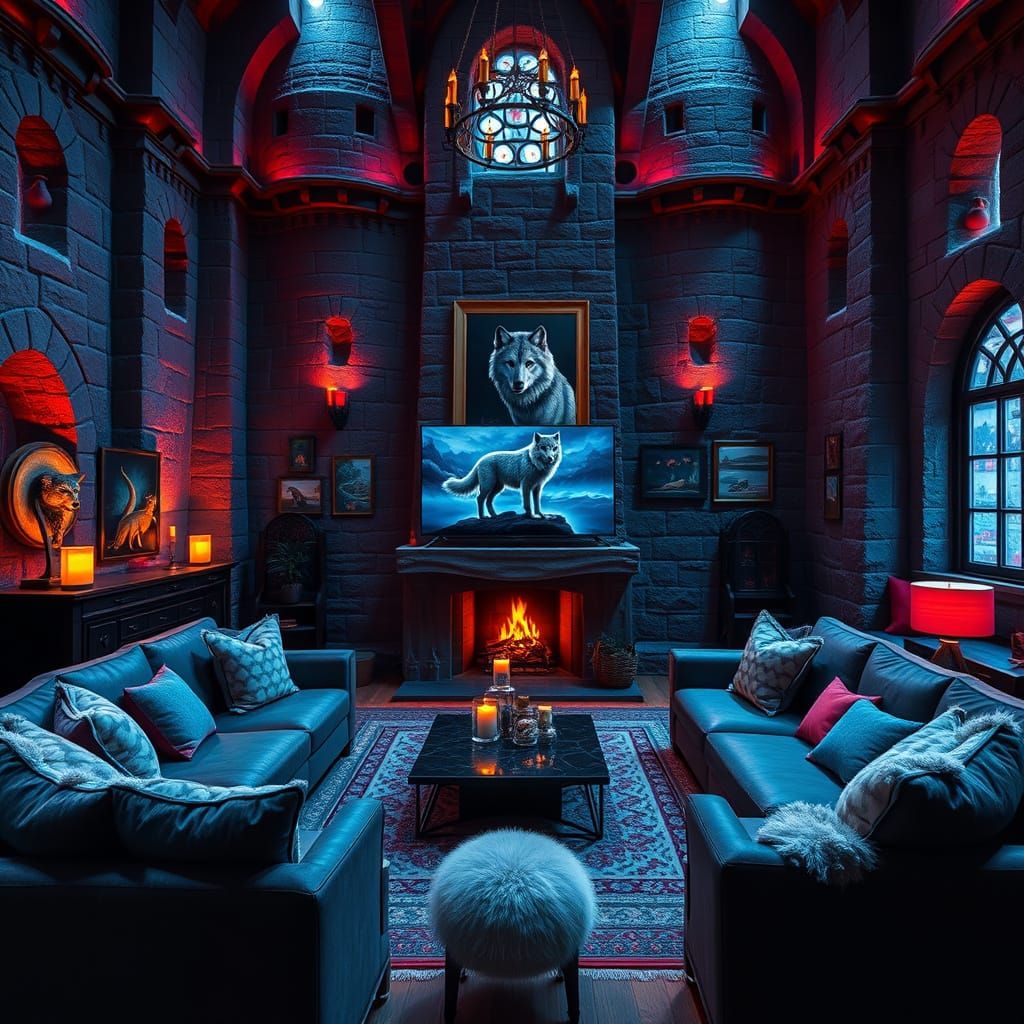 Castello Incantato Common Room with Wolves in Digital Art