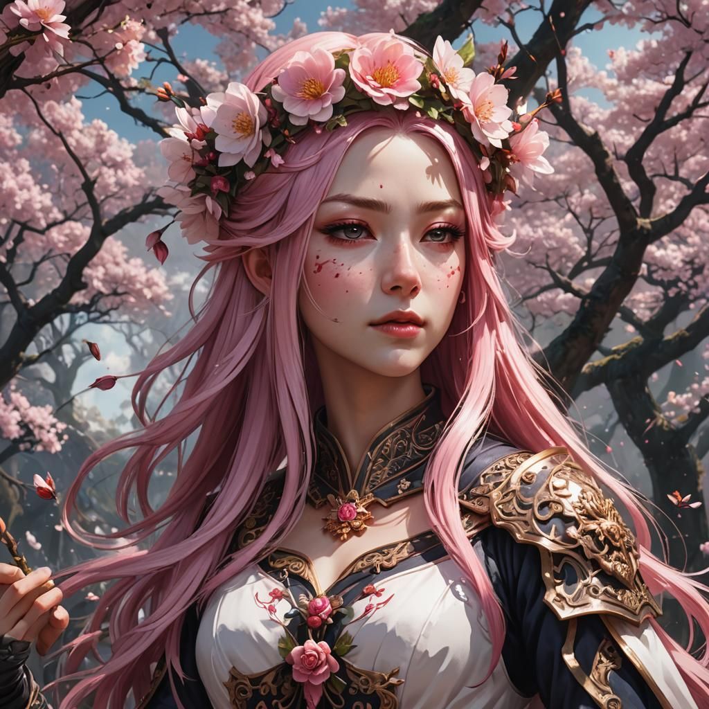Anime Queen Assassin with Cherry Blossoms